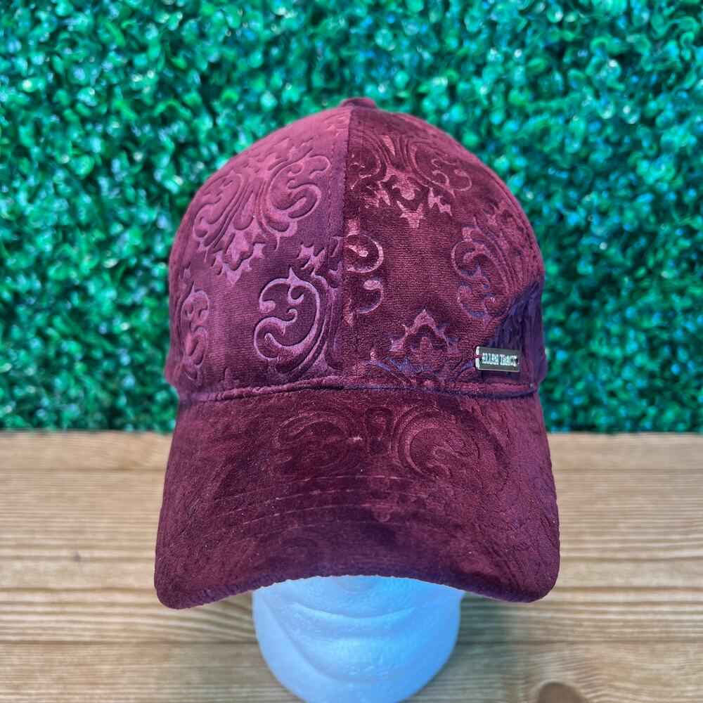 Ellen Tracy Embossed Maroon Red Velvet Hat Cap Adjustable